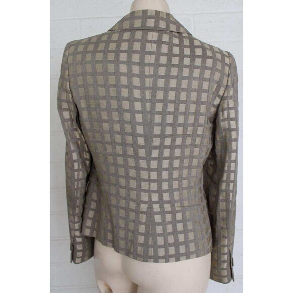 Giorgio Armani Le Collezione 6 Taupe Windowpane Check Linen Blend Blazer Jacket - Picture 2 of 5